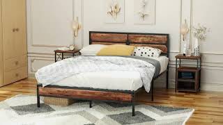 VECELO Bed Frame Metal Platform with Wooden HeadboardampFootboard Mattress Foundation [upl. by Belcher]