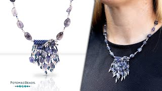 Iolite Fringe Peyote Beaded Necklace  DIY Jewelry Making Tutorial by PotomacBeads [upl. by Enylodnewg]