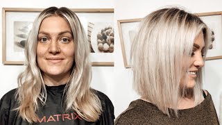 HOW TO CUT YOUR OWN HAIR INTO A BLUNT ANGLED BOB [upl. by Ettennek]