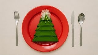 🎄 Christmas Tree Napkin Folding Tutorial  HOW TO  Handimania DIY [upl. by Luedtke]