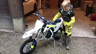 Brand New Husqvarna TC65 including first EVER manual clutch use by 9 year old [upl. by Yhtomit]