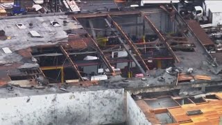 Potential tornado damages buildings in Montebello [upl. by Marrin740]