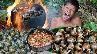 Primitive Technology  Kmeng Prey  Cooking Snails Solo  Eating Delicious [upl. by Philips269]