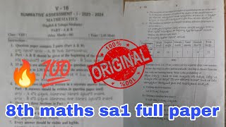 💯8th maths sa1 question paper 202324ap 8th maths sa1 100 real paper 202324 [upl. by Yaja]