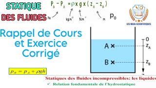 Statique des fluides incompressibles  cours et exercice corrigé loi de Pascal [upl. by Genia]