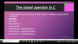 Sizeof Operator  How to Check the size of Data types in C language  Lecture 06 [upl. by Noivart799]