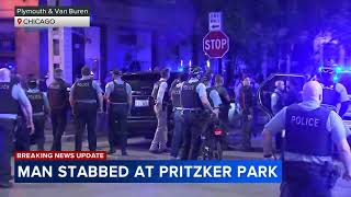 Stabbing in Chicagos Pritzker Park in Loop draws huge police response 1 person hurt [upl. by Garibold]