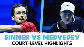 Jannik Sinner vs Daniil Medvedev CourtLevel Highlights  Nitto ATP Finals 2024 [upl. by Yelra542]