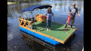 My Cheap Homemade Pontoon 2 with Magnet Fishing Fish Fishing Golf and Kayaking [upl. by Junia]