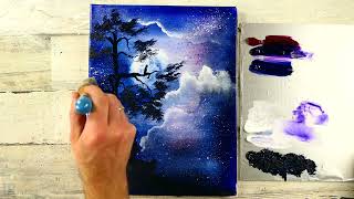 FULL MOON NIGHT LANDSCAPE  EASY ACRYLIC PAINTING for BEGINNERS  ABSTRACT ART [upl. by Alyad361]