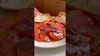 Ensalada de tomate rosa con aceite de oliva virgen extra de la Costa Brava y Anchoas del Cantábrico [upl. by Margot]