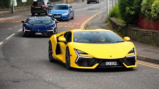 Supercars in Alderley Edge 2024 Revuelto x2 765LT SF90 750S Purosangue 812SF Huracan x2… [upl. by Ittap]