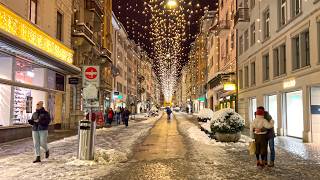 Zurich Christmas Lights ❄️ Beautiful Winter Snow Walk Bahnhofstrasse Switzerland 🇨🇭 4K Walking Tour [upl. by Girard]