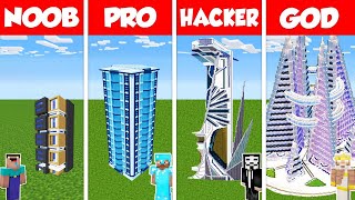 Minecraft Battle NOOB vs PRO vs HACKER vs GOD HOTEL SKYSCRAPER HOUSE BUILD CHALLENGE  Animation [upl. by Onaimad]