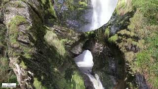 Pistyll Rhaeadr waterfall with drone  LlanrhaeadrymMochnant The highest waterfall in Wales [upl. by Nebuer]