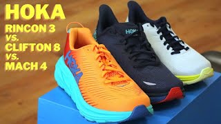 Hoka Rincon 3 Clifton 8 amp Mach 4 COMPARISON  2021 [upl. by Dowdell644]