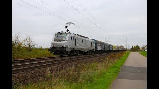 Stahlzug AKIEM Alstom Prima 37022 mit Schiebeplanenwagenzug in Babenhausen Hessen [upl. by Assilev]