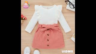 Girls White Solid Ruffled Sleeves Top amp Skirt Set Fabric  100 Imported Cotton [upl. by Eirojram]