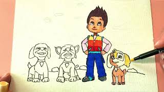 How to draw Paw Patrol  Color Ryder and his helpers [upl. by Nairbal]