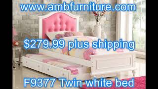 Poundex F9377 2 pc Trista white finish wood twin trundle bed pink tufted headboard [upl. by Golightly]