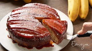 Banana Caramel UpsideDown Cake  Emojoie ASMR cooking [upl. by Garson]