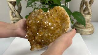 Natural Yellow Citrine Heart Shaped Gemstone Crystal Geode Specimen [upl. by Sharla711]