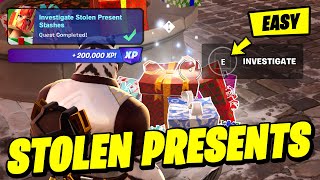 How to EASILY Investigate Stolen Present Stashes  Fortnite Winterfest Quest [upl. by Lauhsoj]