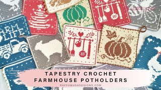 How to Tapestry Crochet – Farmhouse Potholders – Raffamusa Designs [upl. by Chickie]