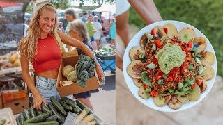 WHAT I ATE TODAY VLOG  Potato Nachos Farmers Market amp Pancakes [upl. by Anyala]