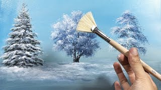 How to Draw a Beautiful Winter Tree with Fan Brush  Lesson 17 [upl. by Moriarty]