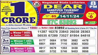 NAGALAND Lottery SAMBAD DEAR EVENING 8PM RESULT TODAY 14112024 STATE DEAR LOTTER [upl. by Oiramaj]