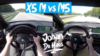 AUTOBAHN BMW X5 M 575 hp VS BMW M5 560 hp POV test drive [upl. by Ydorb715]