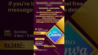 Canva pro free lifetime subscription shorts shortsfeed viralvideo trending design yt canva [upl. by Enerual546]