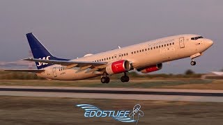 Closeup Evening Takeoff  Scandinavian Airlines SAS Boeing 737  Split Airport LDSPSPU [upl. by Benny]