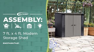 Suncast 7 ft x 4 ft Modern Storage Shed Assembly Video [upl. by Namlak]