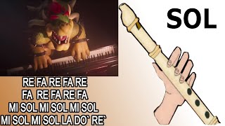 Bowser Peaches flauta dulce fácil tutorial con animación easy flute recorder Super Mario Bros [upl. by Four82]