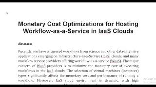 Monetary Cost Optimizations for Hosting Workflow as a Service in IaaS Clouds [upl. by Aikaz392]