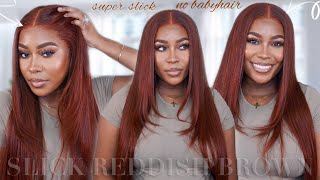 PERFECT Fall Color Reddish Brown Straight Frontal Wig  NO Babyhair  Layers FT Unice Hair [upl. by Pudendas]