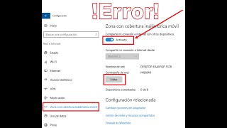 Error el activar zona WiFi en Windows 10  error al compartir internet Mobile HotSpot [upl. by Teddi]