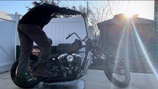 Kickstarting the 1980 FLH Shovelhead swingarm chopper springer Baker 4speed Foot clutch jockey shift [upl. by Atibat734]