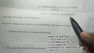 TYPES OF SENTENCES  CMS WORKSHEET  DECLARATIVE  INTERROGATIVE EXCLAMATORY IMPERATIVE [upl. by Swisher353]