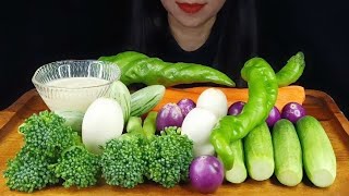 ASMR Raw Veggie Platter  Broccolini Carrot Cucumber Eggplant Pepper [upl. by Irrahs]