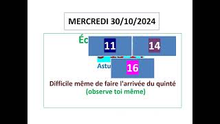 PMU QUINTE MERCREDI 30102024 HERRASSIN CONSEIL JEU [upl. by Annasus]