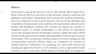 Employing Remote Sensing Data Communication Networks AI and Optimization Methodologies in Seismol [upl. by Westley]