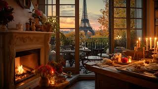 Autumn Harmony Parisian Dining by the Fireplace with Eiffel Tower Views [upl. by Lipscomb]