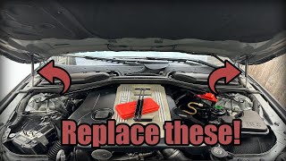 Bonnet keeps falling down BMW HOOD STRUT REPLACEMENT DIY [upl. by Kcirttap37]