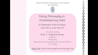 Doing Philosophy in Contemporary India  Prof A Raghuramaraju [upl. by Monteith]