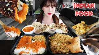 INDIAN FOOD MUKBANG 먹방 Chicken Biryani Chicken Tikka Masala Pepper Chicken Garlic Naan Samosa [upl. by Nauqal]