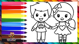 Wie man Kinder zeichnet 👧👦 Zeichnen und Ausmalen eines Mädchens und eines Jungen🌈 Kinder Zeichnungen [upl. by Ellimak507]