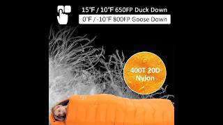 Duck Down Sleeping Bag for Adults Fill PowerUltralight Wearable 4 Season Cold Weather Rectangle [upl. by Matheny]